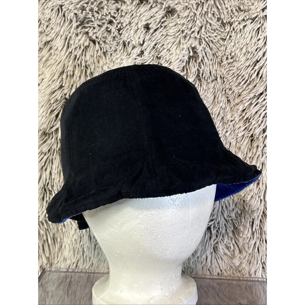 Colbalt Blue Black Reversible Bucket Hat‎ Tie 90's y2K Festival Sunbonnet Beach